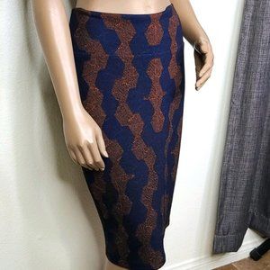 Cute Pull On Pencil Skirt Size Medium Stretch Comfort Fit Blue Red Career Travel